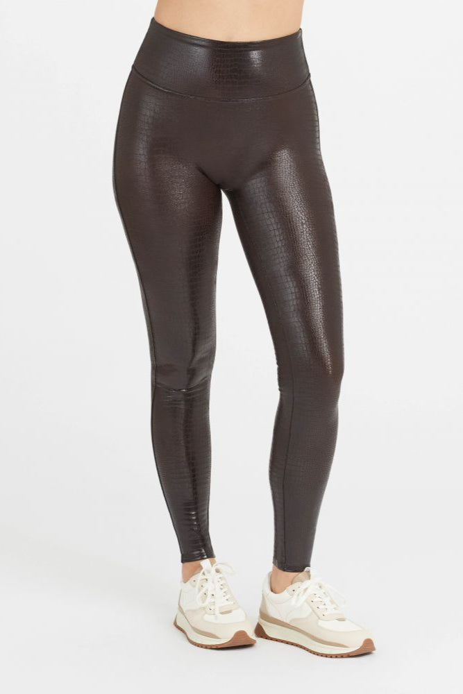 Spanx faux leather croc legging in brown/black