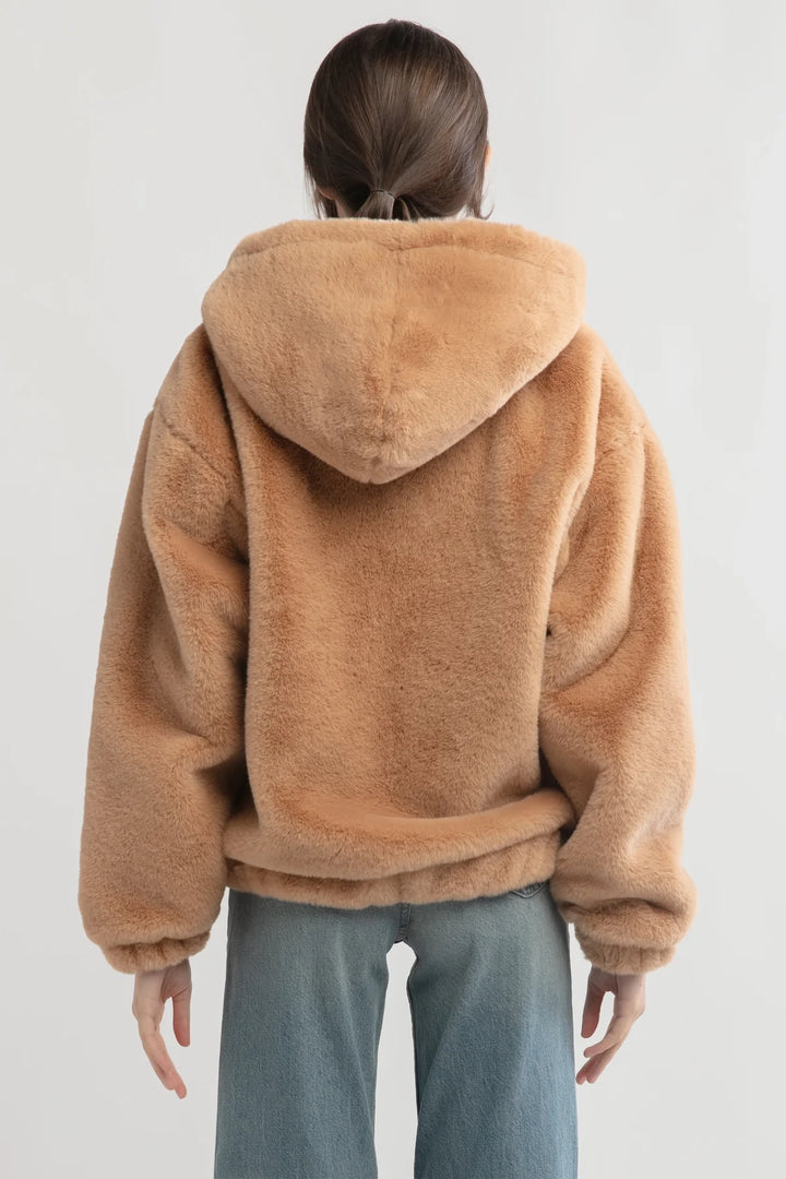 Faux Fur Hooded Bomber Jacket