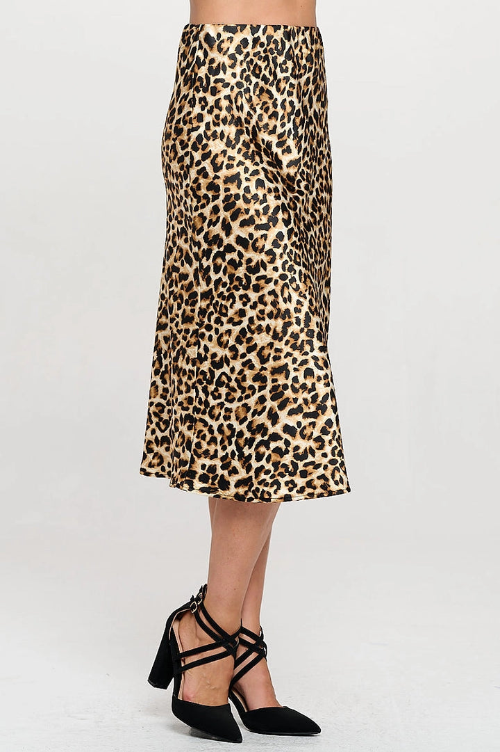 Leopard Print Silky Satin Midi Skirt