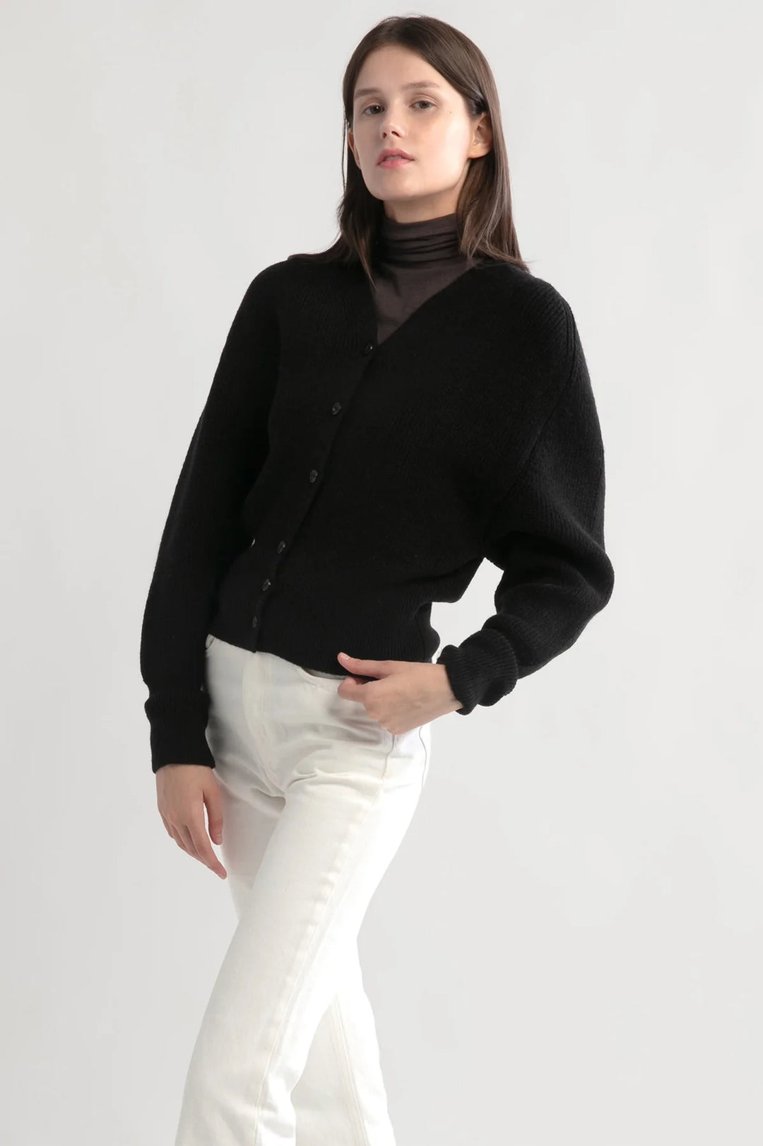 Puff Sleeve V Neck Cardigan