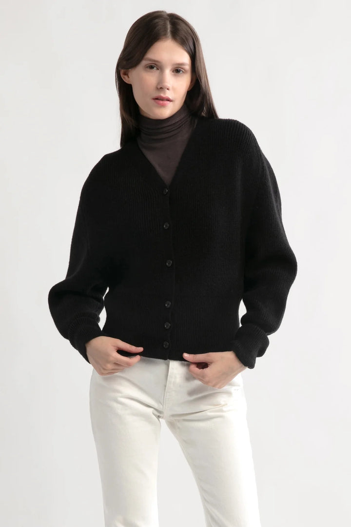 Puff Sleeve V Neck Cardigan