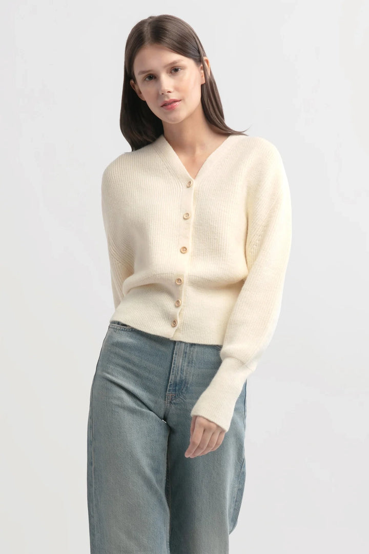 Puff Sleeve V Neck Cardigan