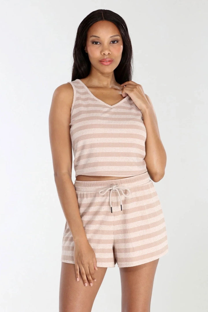 Wheat Stripe Tank Shortie Set