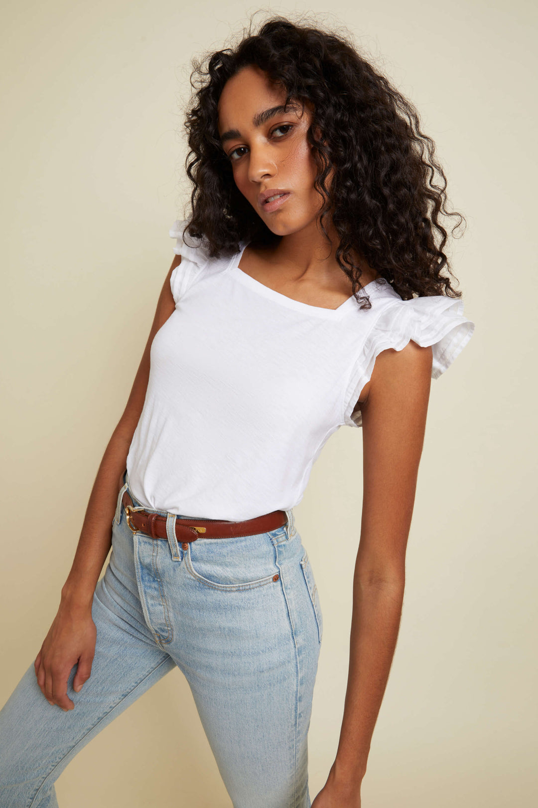 Cameo Square Neck Ruffle Top