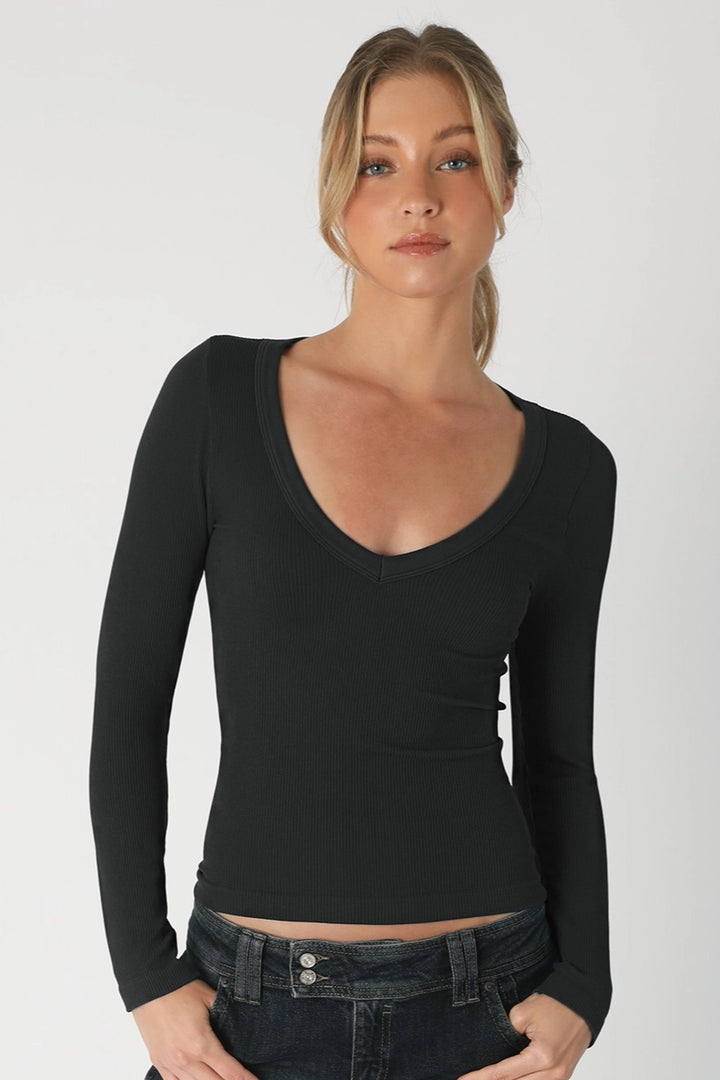 Deep V-Neck Long Sleeve