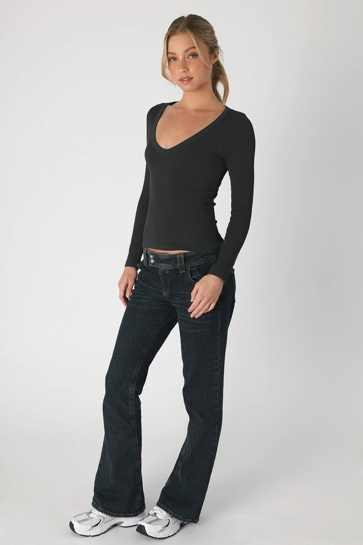 Deep V-Neck Long Sleeve